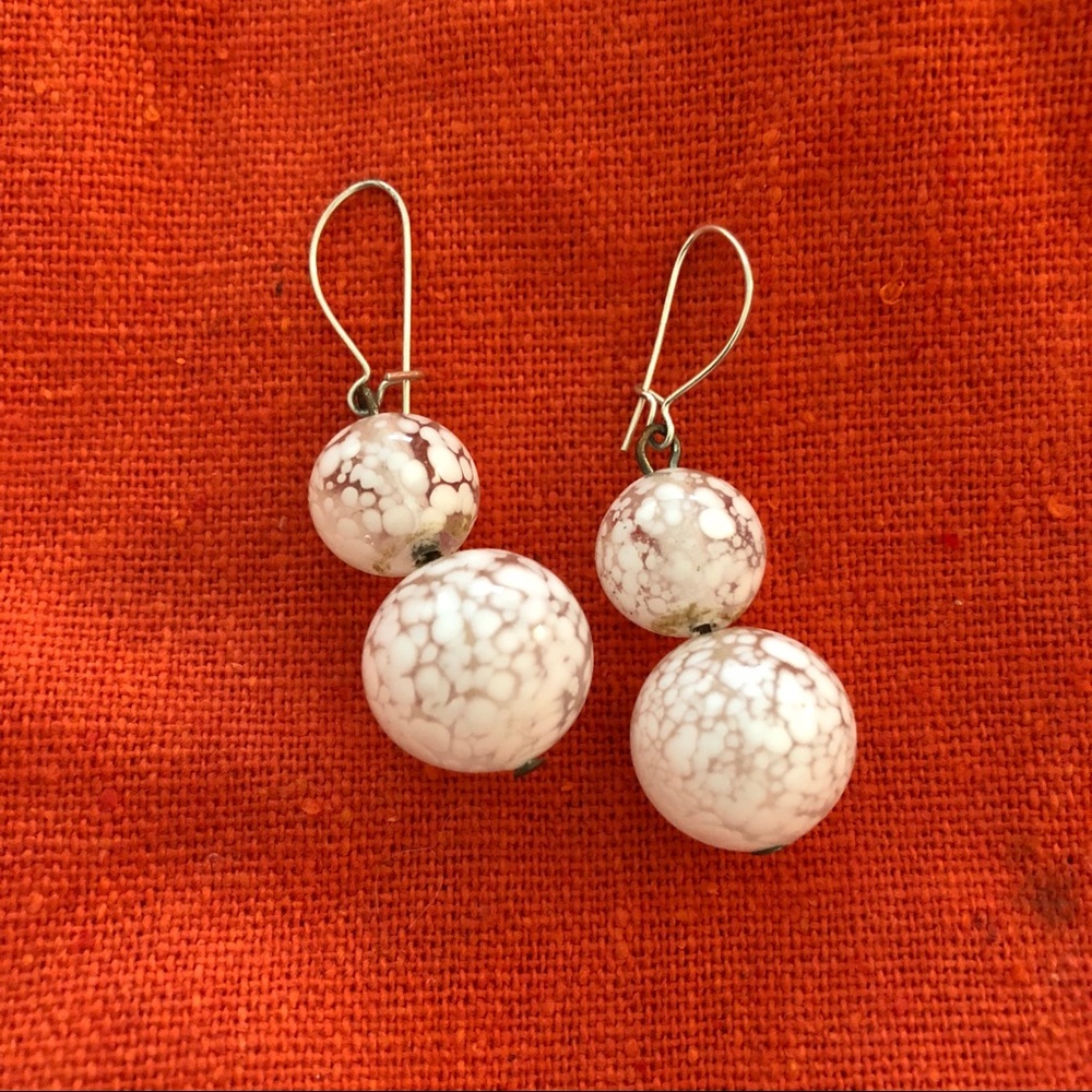 Glass white speckled earrings
